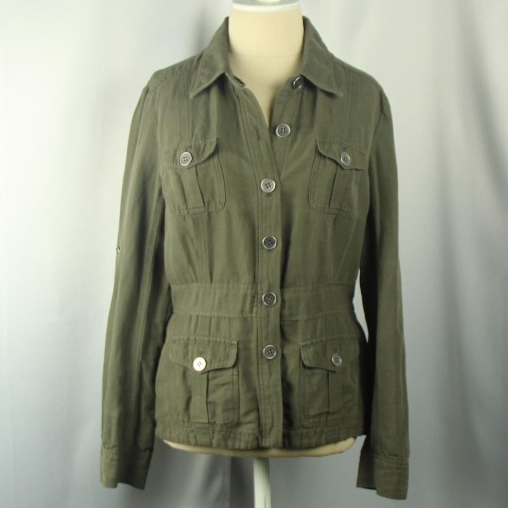 New York & Company  Linen Blend Jacket Olive Green